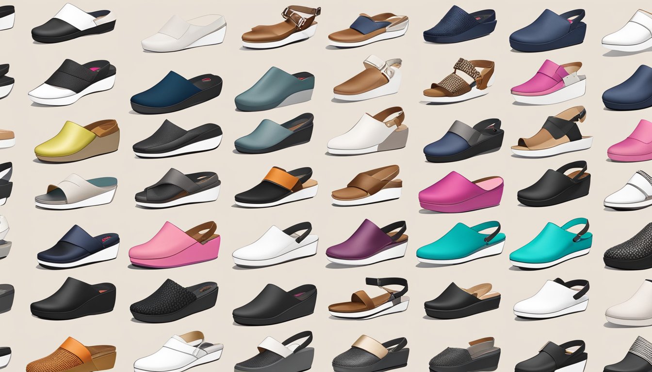 A vibrant online store with various Fitflop shoe styles displayed on a sleek website interface, showcasing the brand's collection for customers to browse and purchase