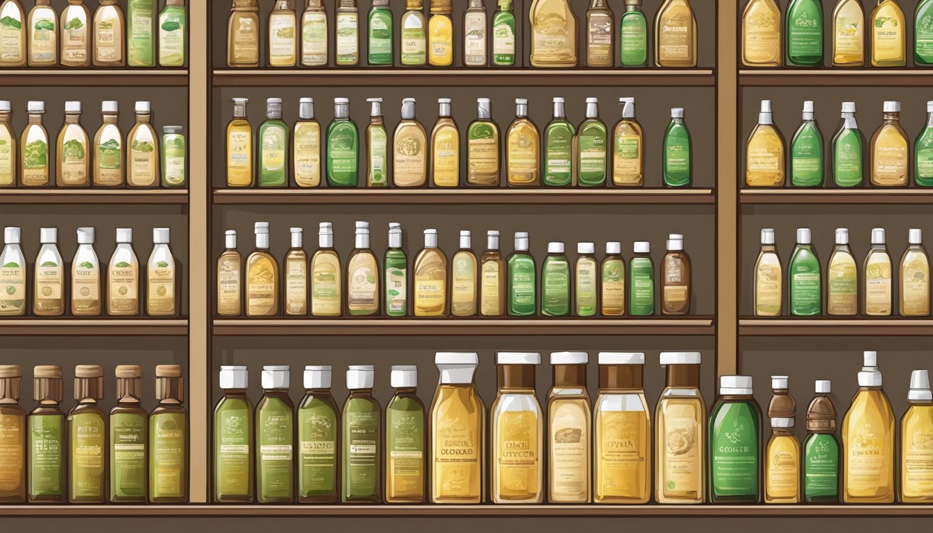 Shelves stocked with organic castor oil bottles in a Singaporean store