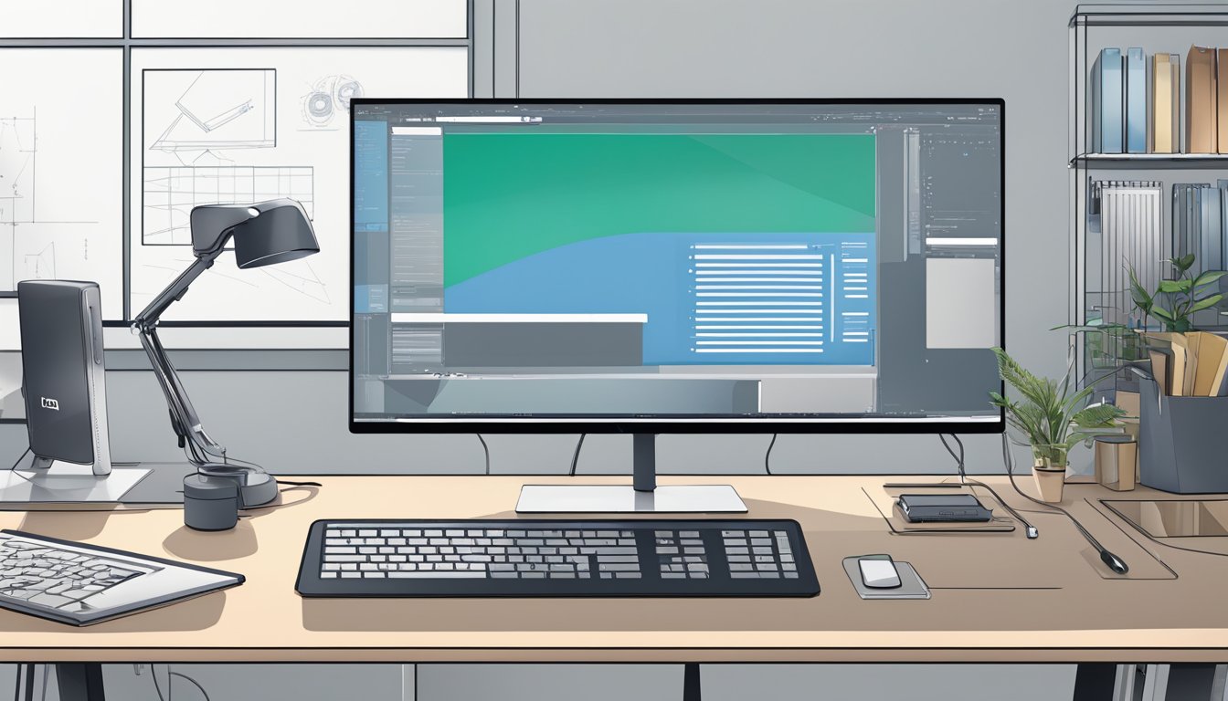 A sleek Dell monitor sits on a clean desk, surrounded by various tech accessories. The screen displays crisp images, showcasing its high-quality display