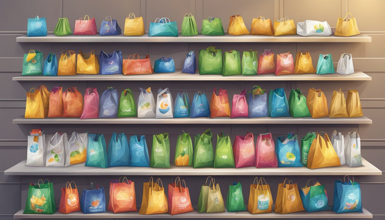 A store shelf displays various recycle bags in Singapore