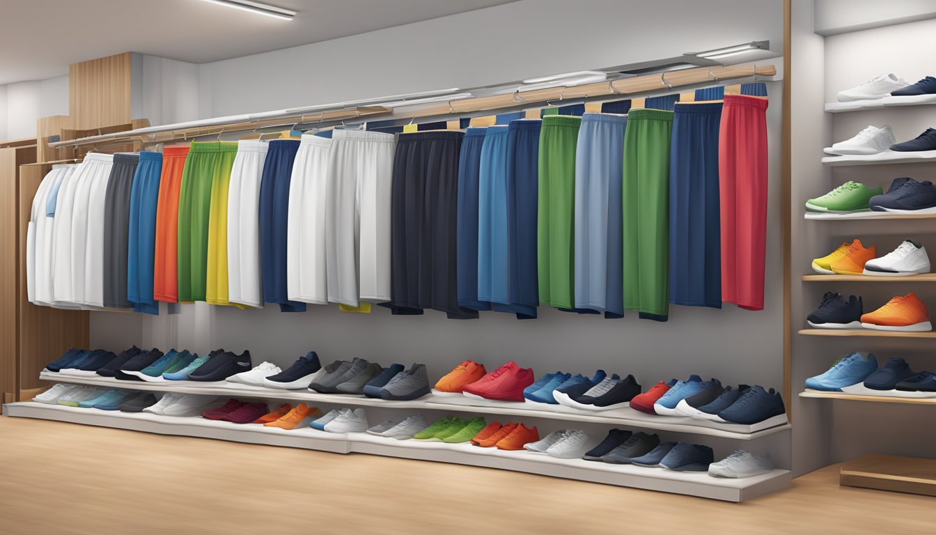 A display of FBT track pants in a Singaporean sportswear store