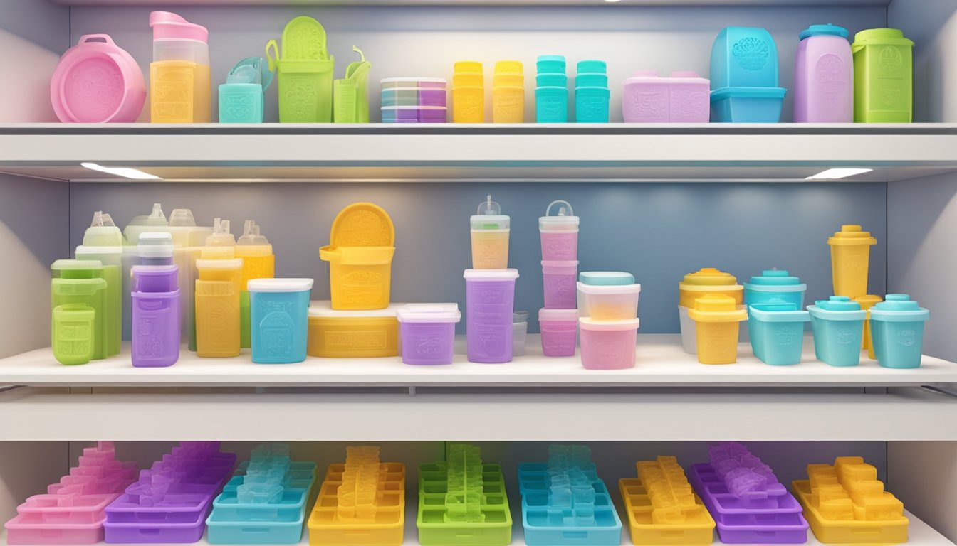 A variety of silicone molds displayed on shelves in a well-lit store in Singapore, with clear signage indicating their different uses and prices