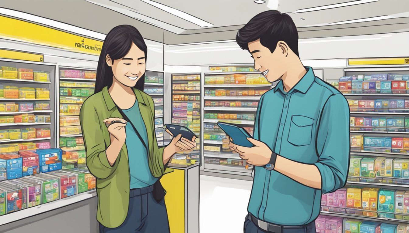 A customer purchases a digi sim card at a Singaporean store