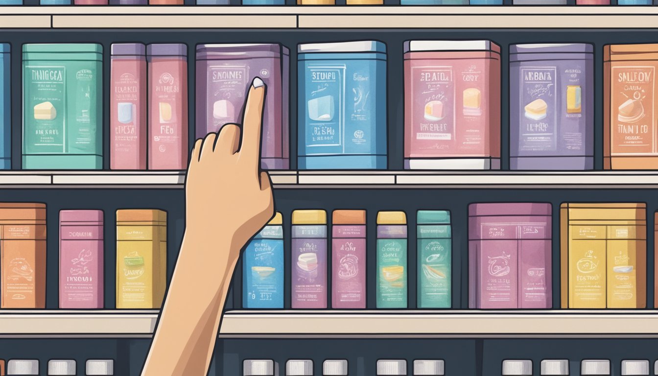 A hand reaching for a block of gym chalk on a store shelf in Singapore