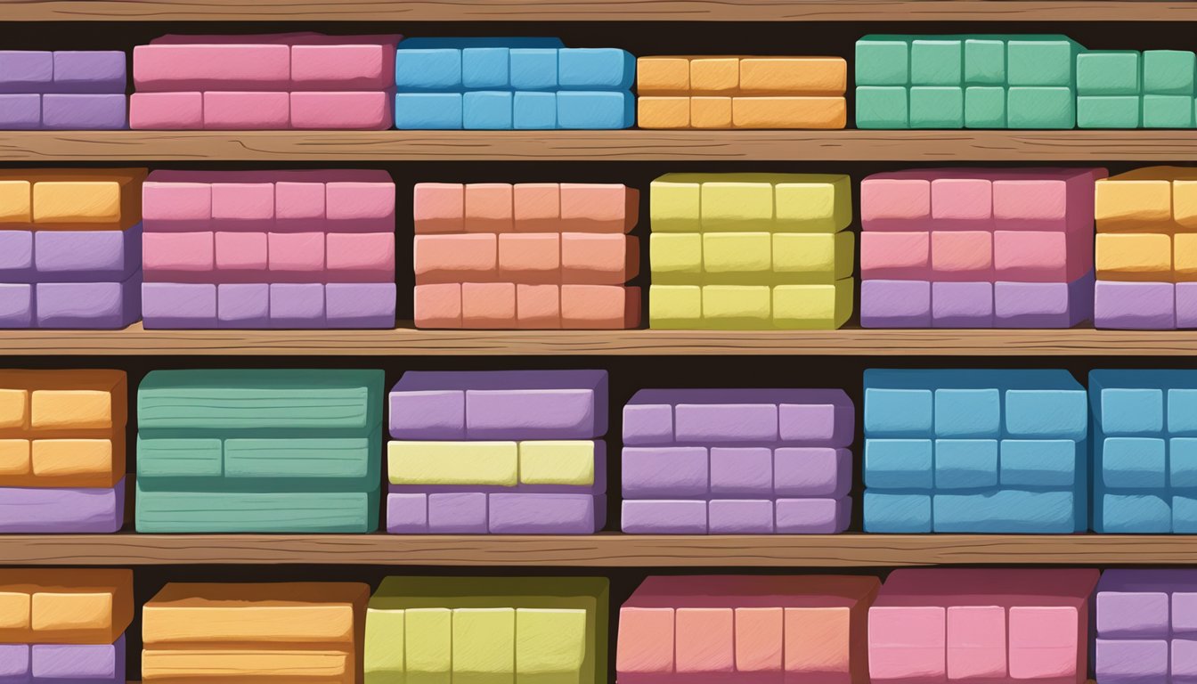A display of gym chalk blocks on a shelf at a sports equipment store in Singapore