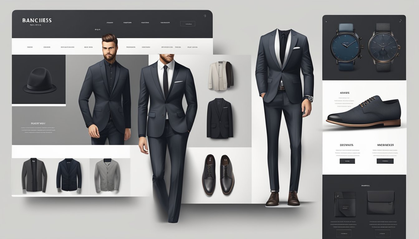 A sleek, modern website with a grid of stylish menswear displayed. Bold, masculine fonts and high-quality images. Easy navigation and clear product categories
