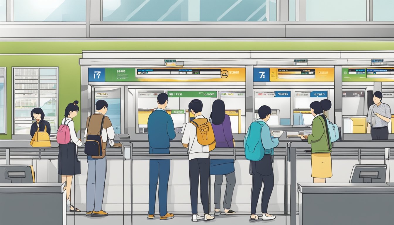 Customers at a ticket counter in Singapore buying Shinkansen tickets