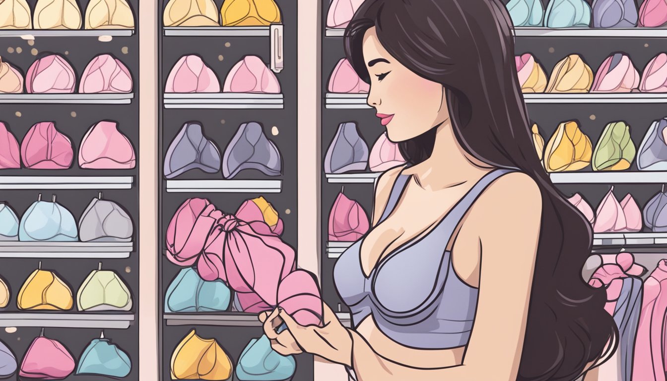 A woman browsing through a variety of stick-on bras on display at a lingerie store in Singapore