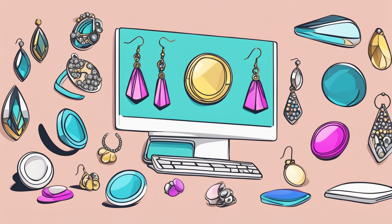 A computer screen displaying an array of stylish earrings, with a hand cursor hovering over a pair, ready to make a selection