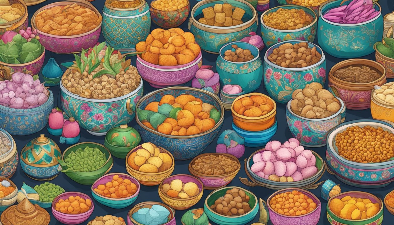 A colorful array of Peranakan souvenirs displayed in a bustling Singapore market