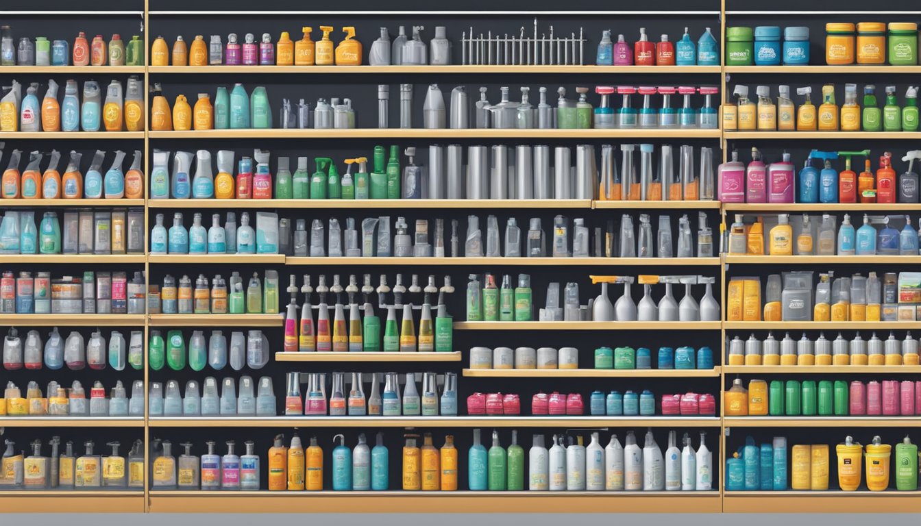 A hardware store shelves display various taps in Singapore