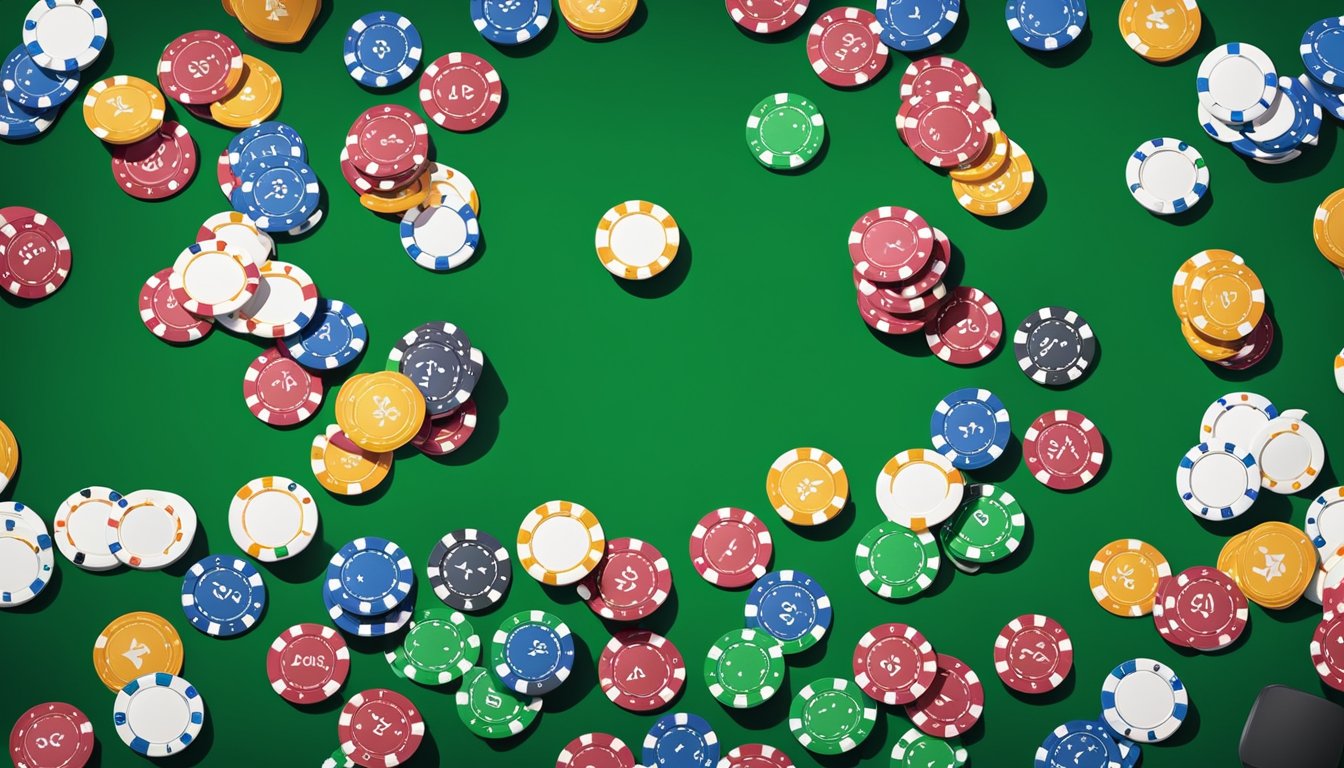 Poker chips arranged on a green felt table in Singapore casino