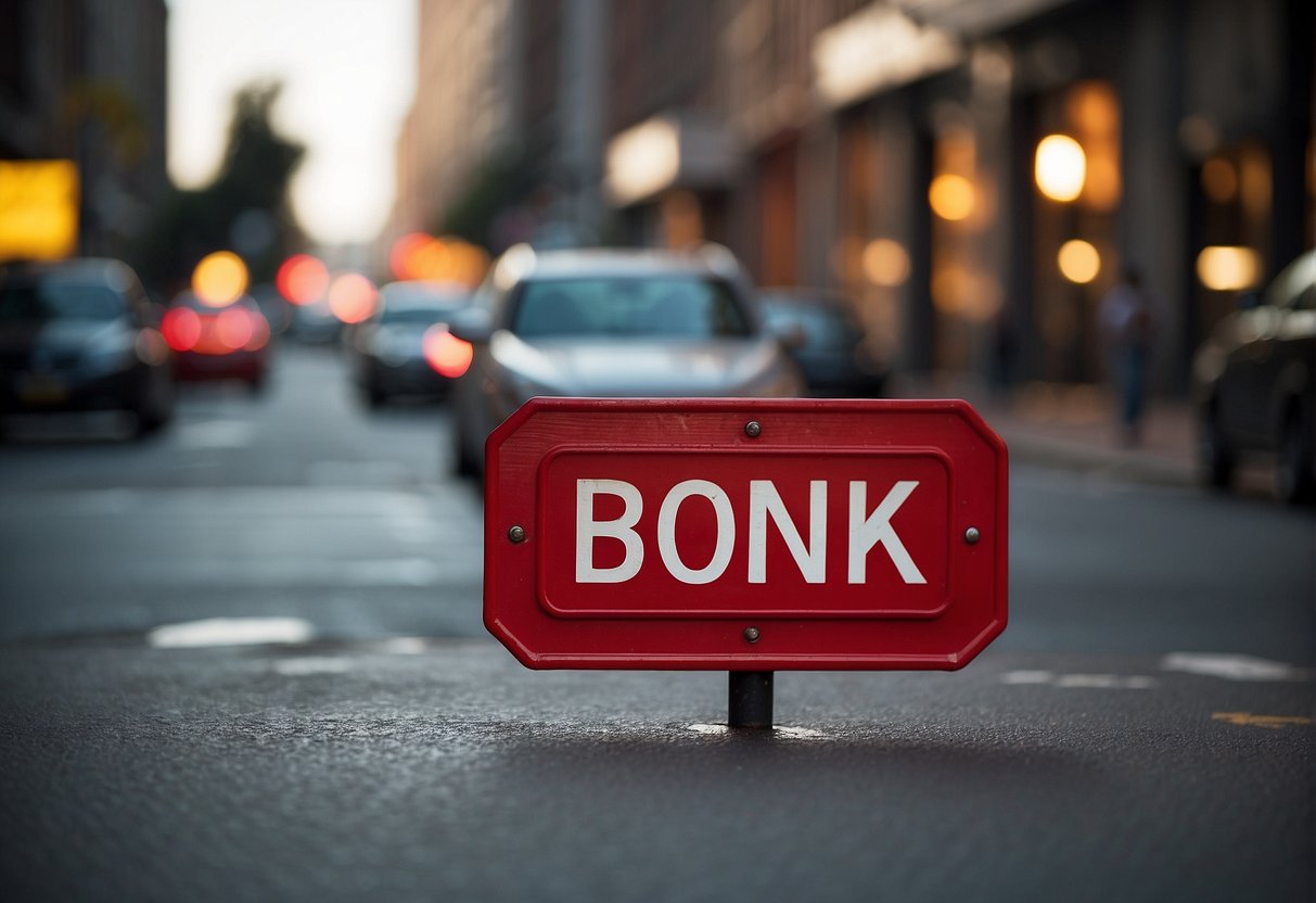 Un panneau d'arrêt rouge avec "bonk" barré en lettres grasses