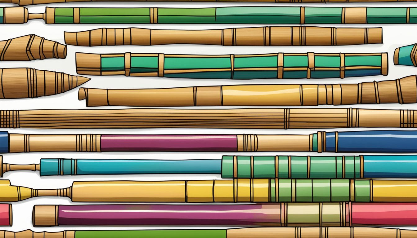 A colorful array of bamboo flutes displayed on an online marketplace, with various sizes and designs available for purchase in Singapore