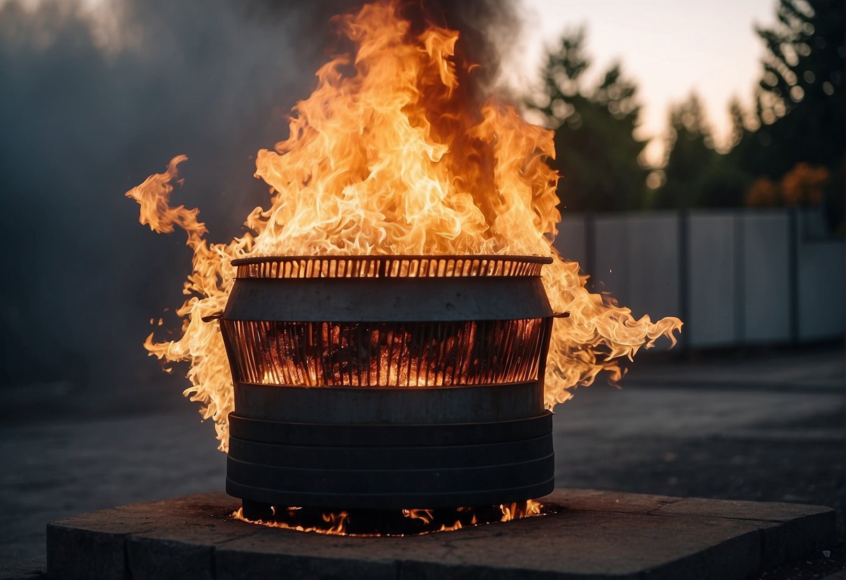 Un inceneritore ardente brucia i token Solana, a simboleggiare il loro scopo come carburante per la rete blockchain