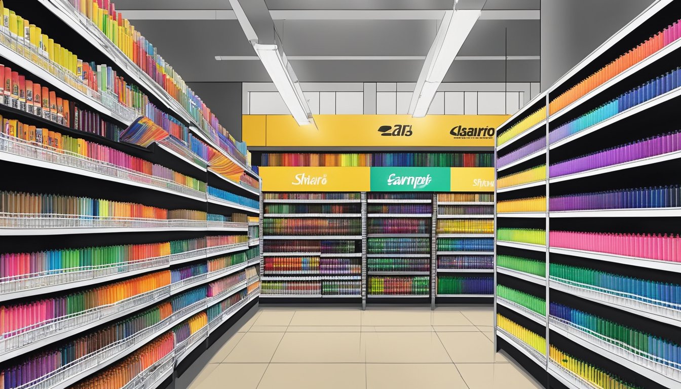 Shelves stocked with Sharpie markers in a Singapore store