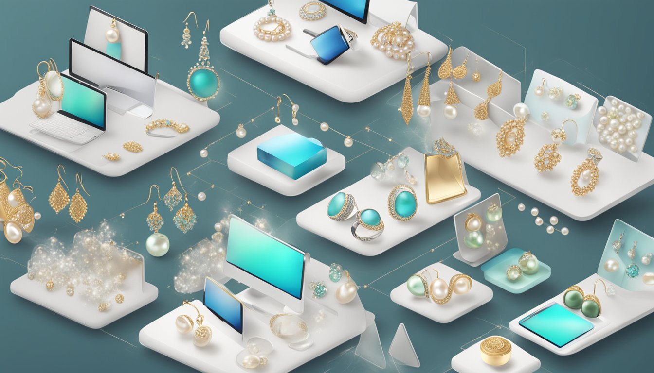 A computer screen displaying a website with a variety of pearl earrings. An add to cart button is highlighted