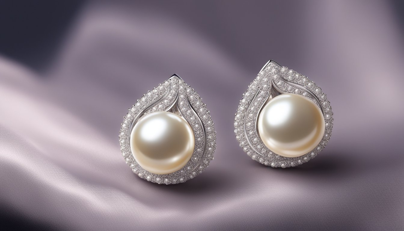 A pair of lustrous pearl earrings displayed on a velvet cushion, catching the light and exuding an air of sophistication and elegance