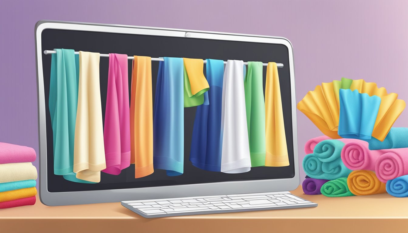 A computer screen displaying a variety of colorful towels. A cursor hovers over the "Add to Cart" button