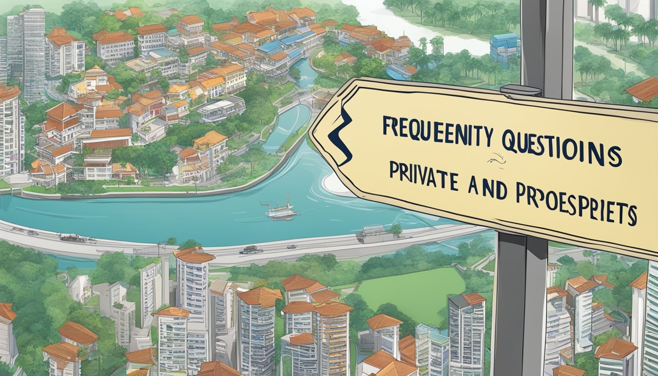A signboard with "Frequently Asked Questions" and a map of private properties in Singapore
