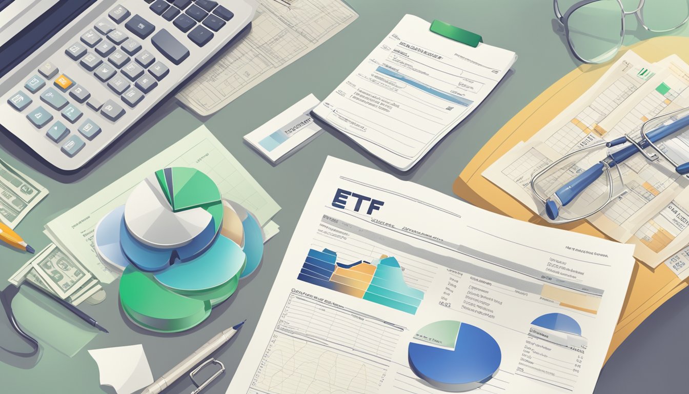 A group of three financial products, ETF, Mutual Fund, and Index Fund, are displayed side by side with their respective costs and expenses highlighted