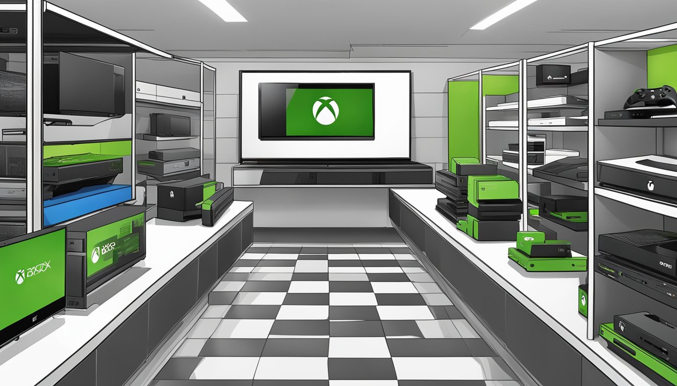 A display of Xbox One consoles and accessories at Best Buy