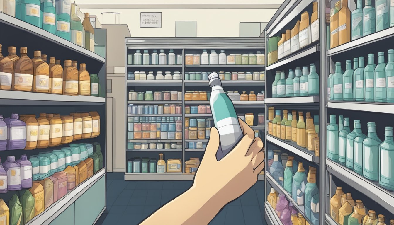 A hand reaching for a bottle of gallium in a Singaporean store