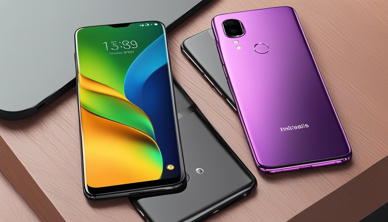 A sleek and modern smartphone with a large, edge-to-edge display, dual rear cameras, and a fingerprint sensor. The device is available in a variety of colors and features a fast processor and ample storage capacity
