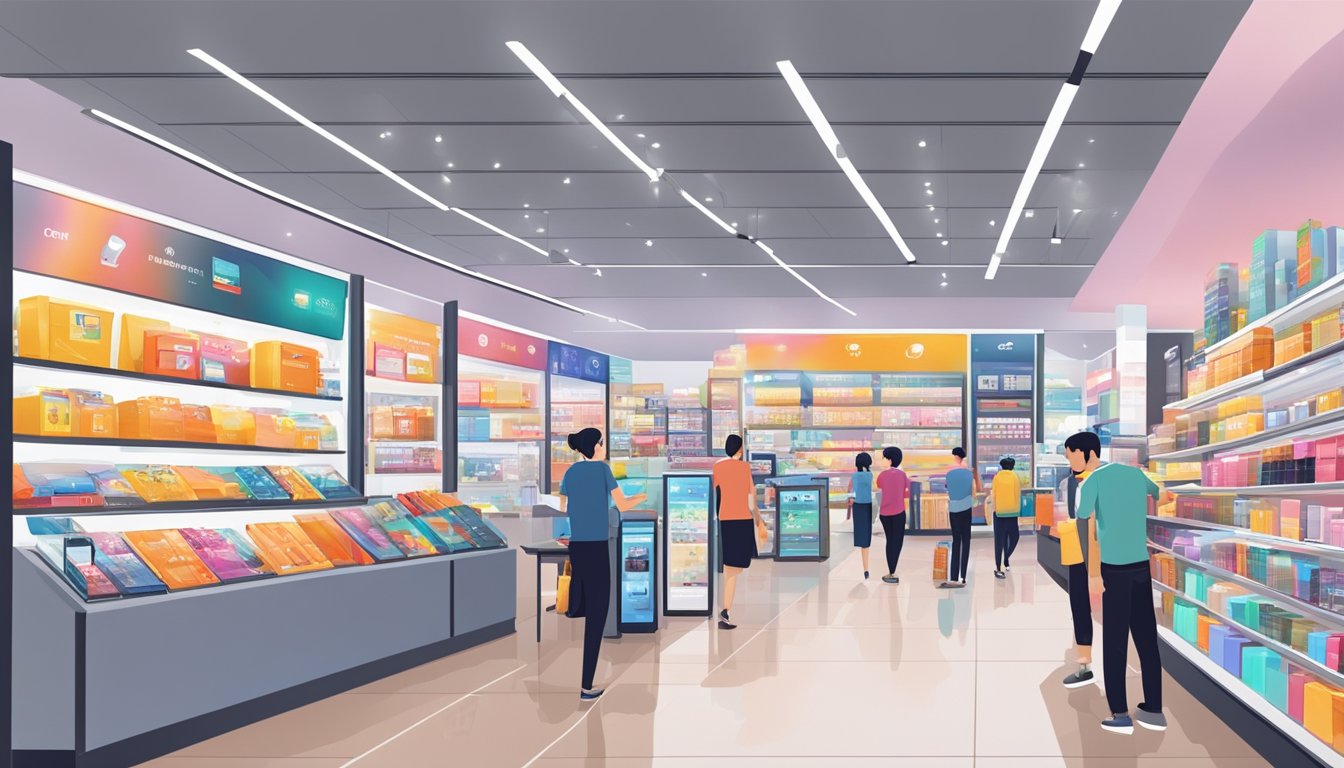 A bustling electronic store in Singapore showcases the latest S10 model, with bright digital displays and eager customers