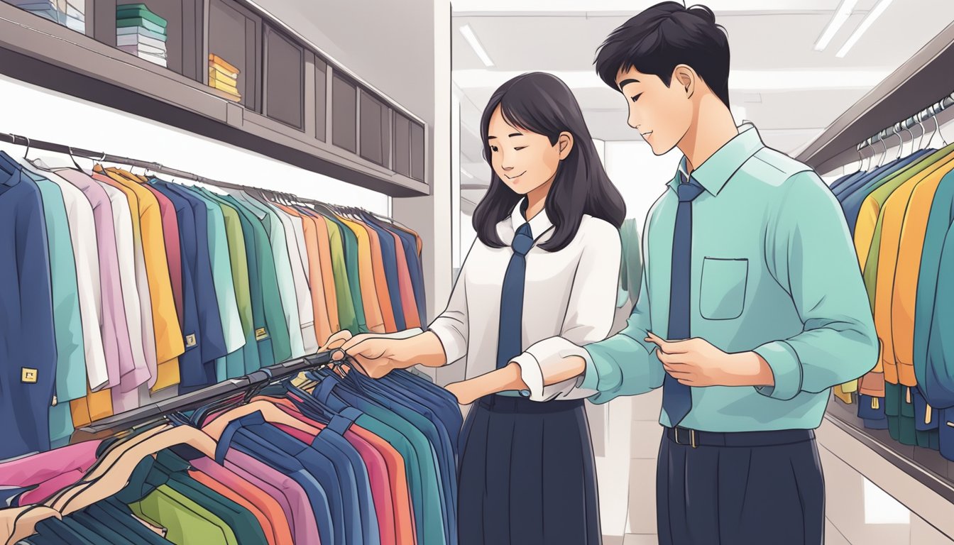 Students purchasing school uniforms at a store in Singapore