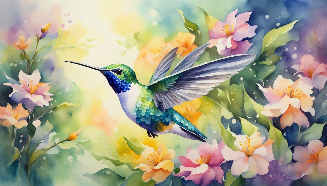 A hummingbird hovers near vibrant flowers, embodying grace and agility.</p><p>Its iridescent feathers shimmer in the sunlight, symbolizing joy and adaptability