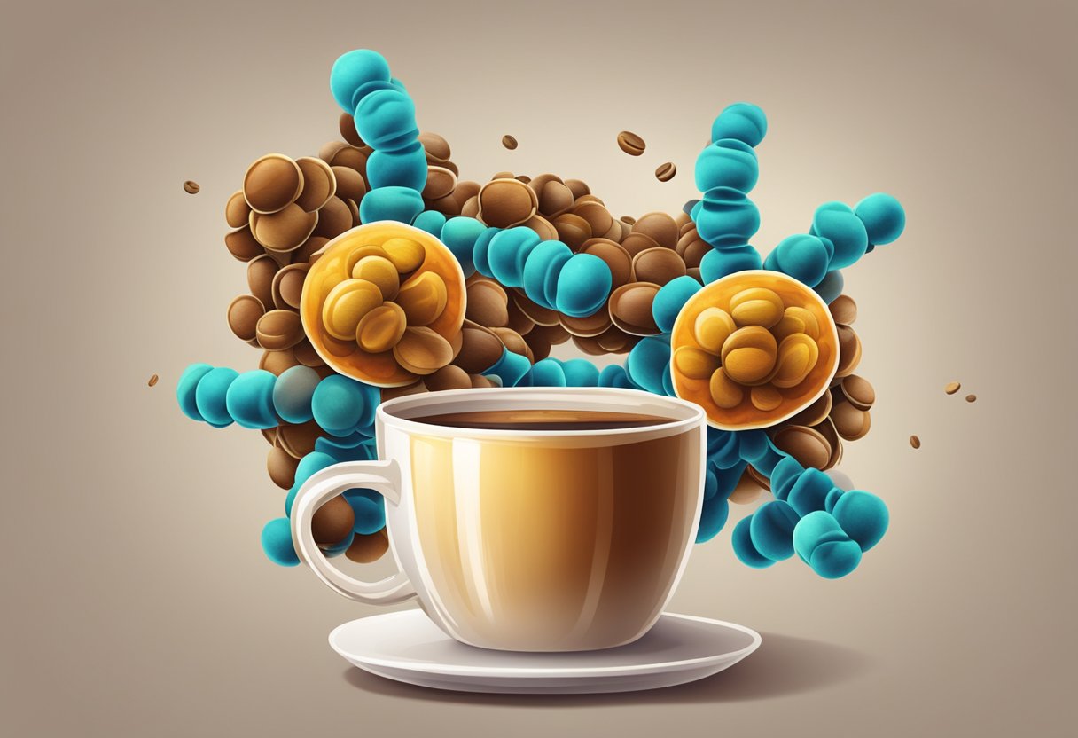 A vibrant coffee molecule enters a mitochondria, revitalizing aging muscles