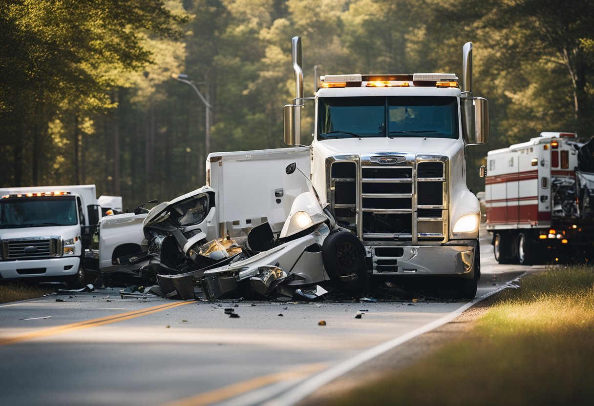 A truck crashed on a South Carolina highway, with debris scattered and emergency vehicles on the scene