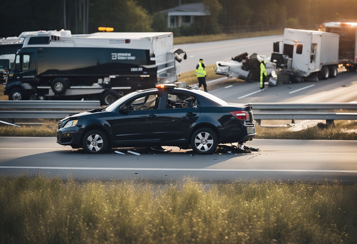 A truck crashed into a car on a South Carolina highway. Debris scattered across the road, and emergency vehicles rushed to the scene