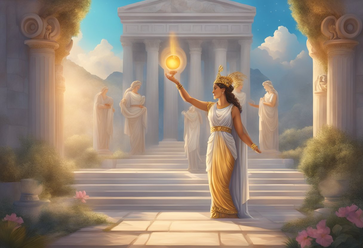 Ancient Greek Venus love ritual: goddess figure, magical setting