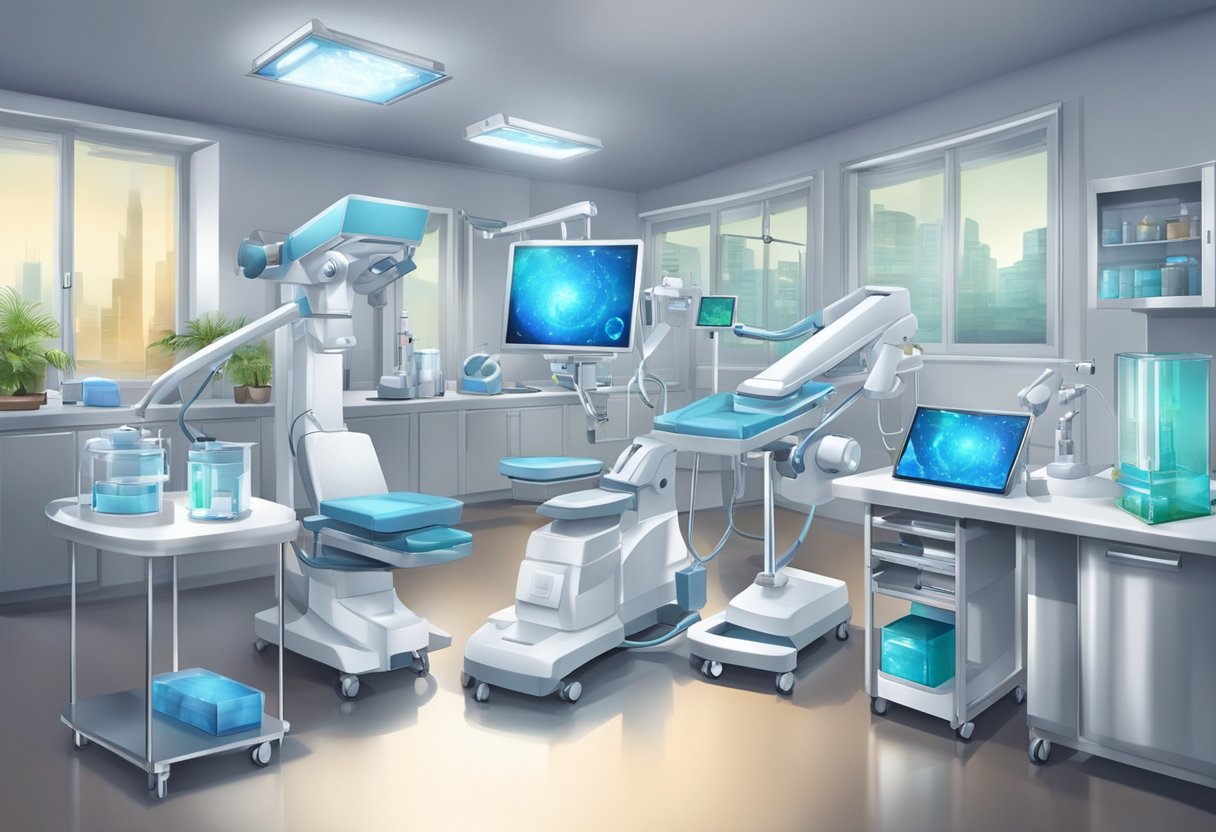 Nanotechnology tools and devices in a medical setting, with diagnostic equipment and applications being used
