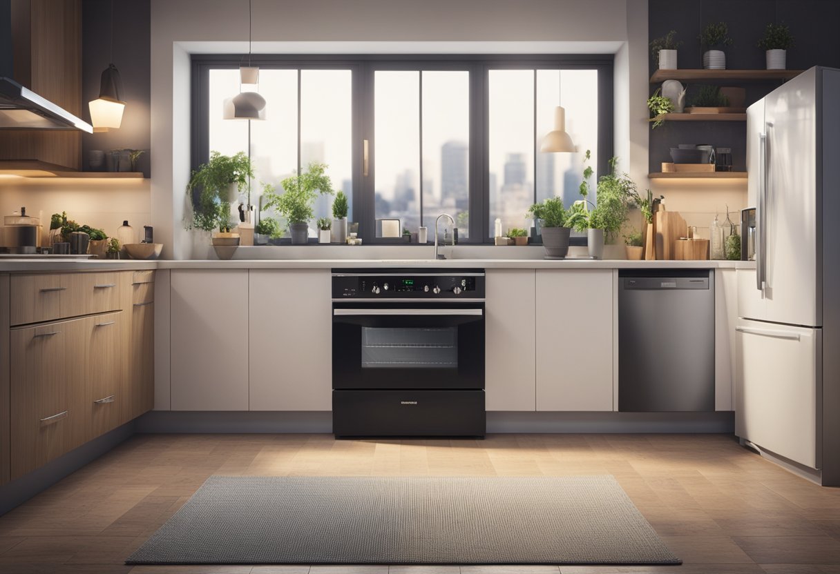 A house with various appliances running, such as a heater, oven, and washing machine, indicating high energy consumption