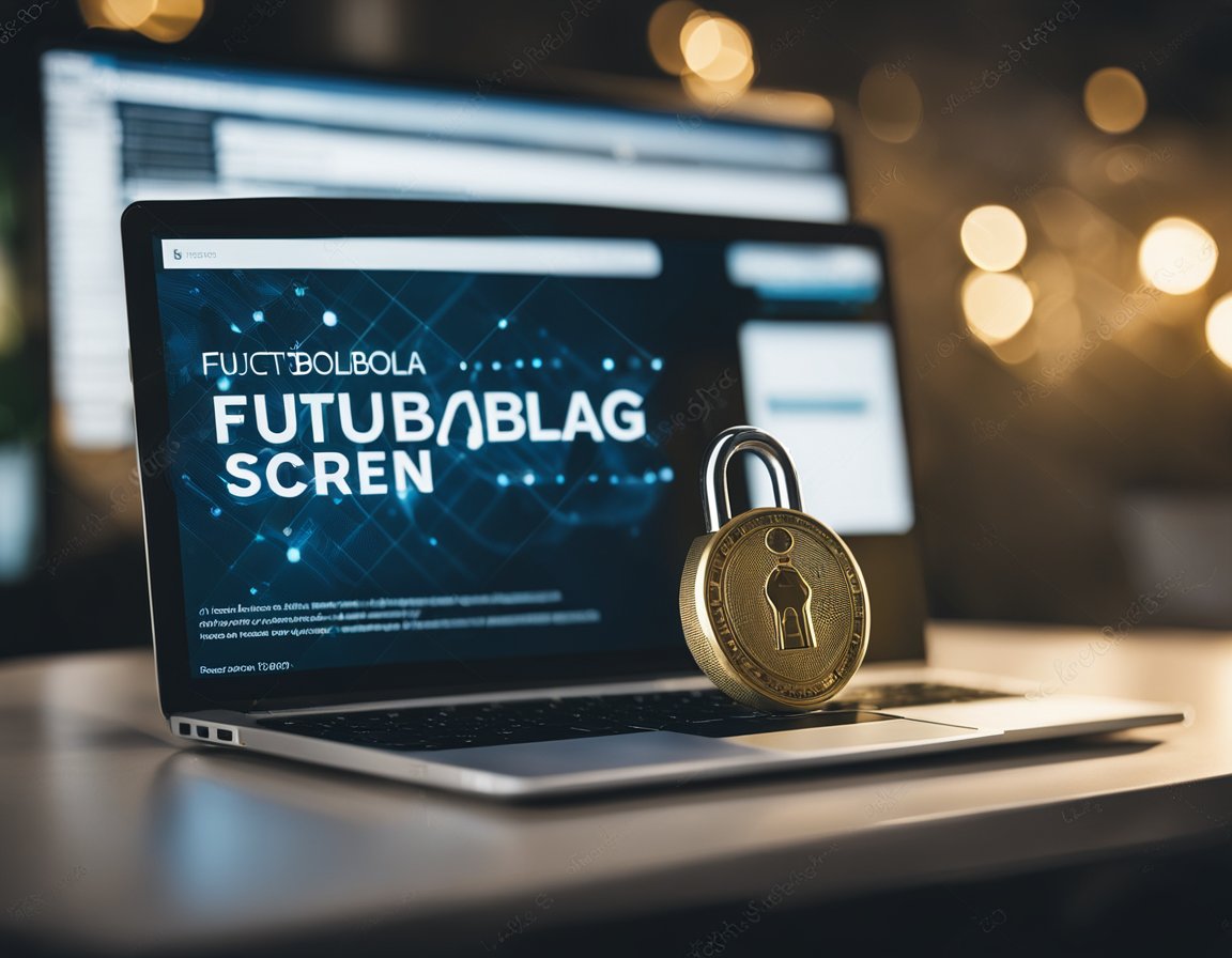 A computer screen with the FutbolArg.com website displayed, surrounded by a padlock and shield symbol, indicating security