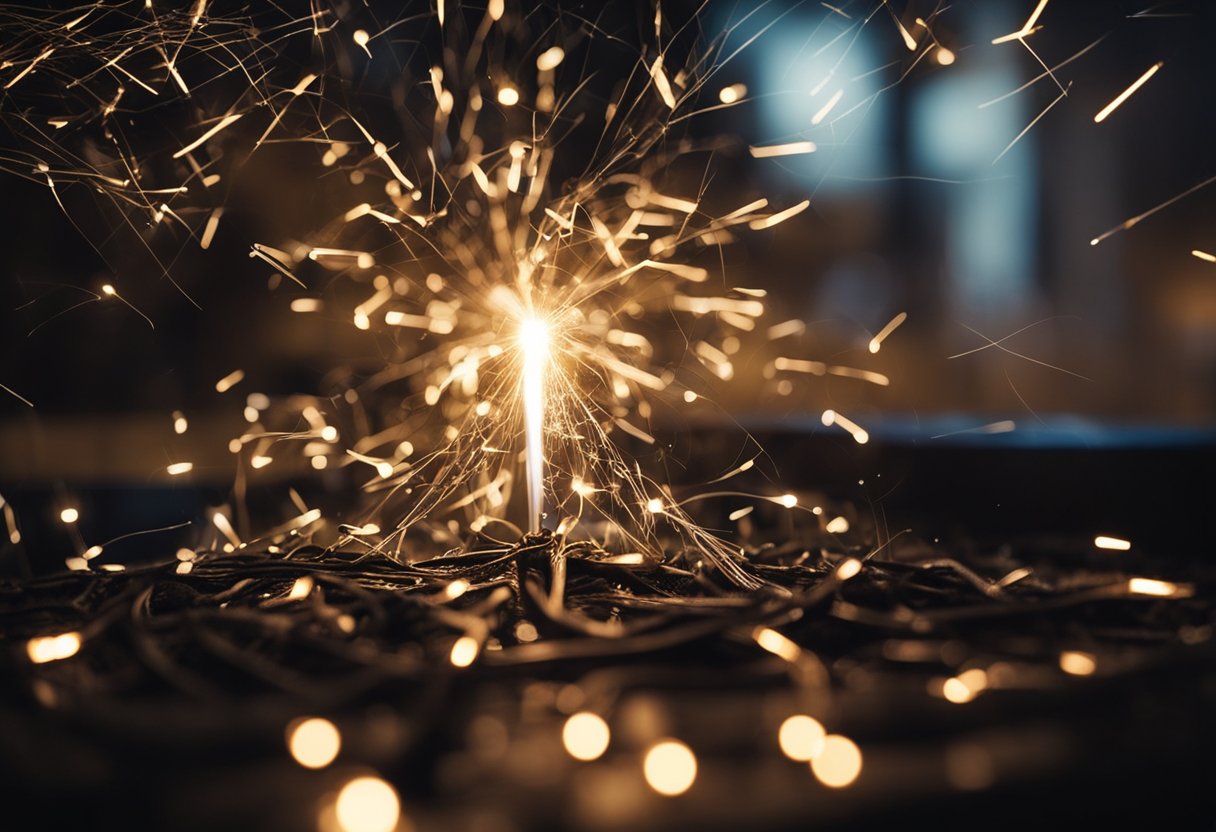 A power surge causing electrical sparks and flickering lights