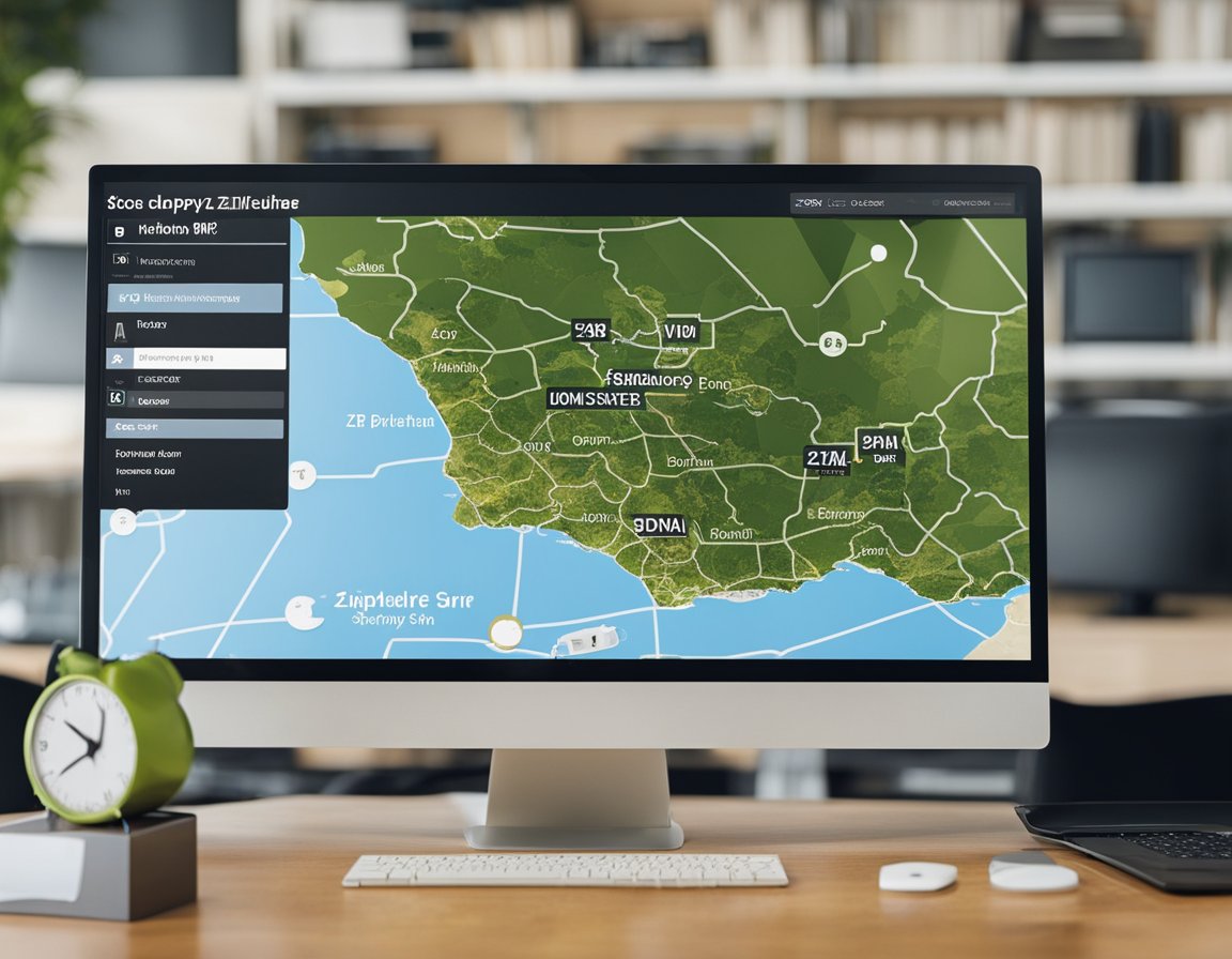 A computer screen displaying the Zippyshare website with a download button highlighted. A map of Spain in the background