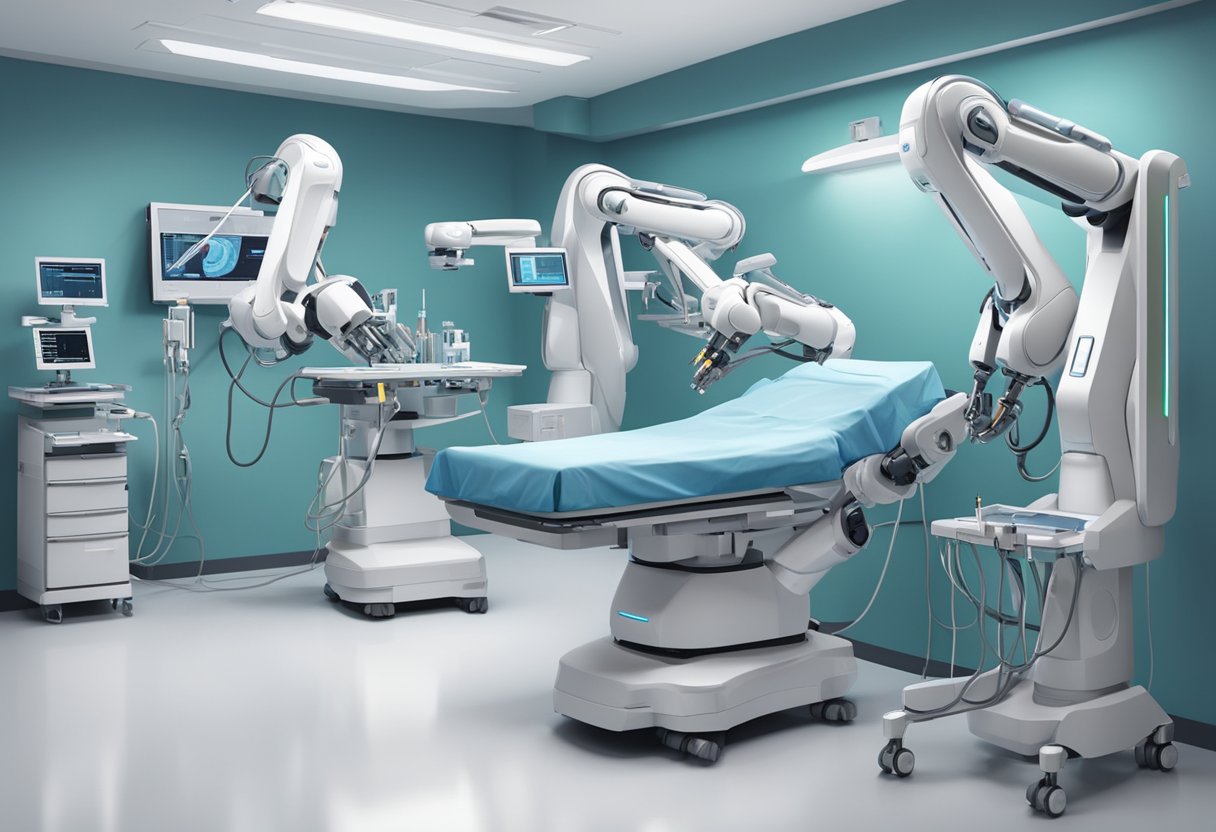 Robotic arms perform surgery, monitor vital signs, and improve patient outcomes in a modern clinical setting