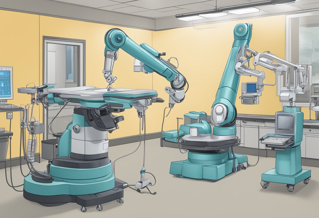 Robotic arms perform surgery, while data shows improved patient outcomes and cost-effectiveness