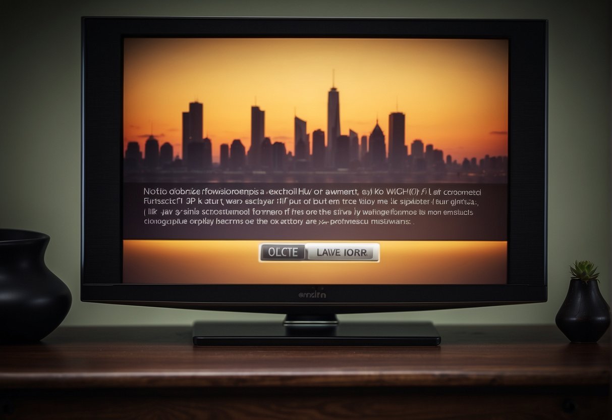 A smart TV is connected to a Wi-Fi router. The TV screen displays a "Wi-Fi connection error" message. The router's lights are blinking, indicating a potential issue