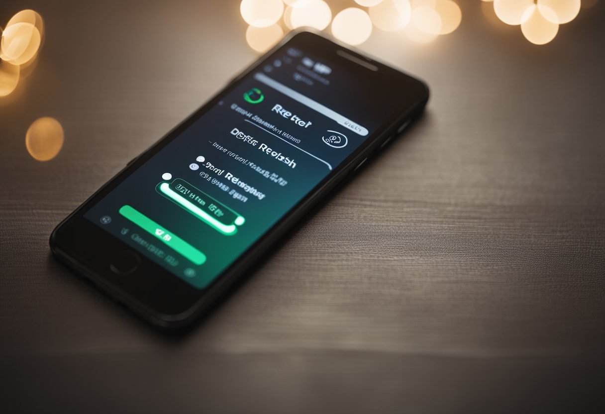 A phone with a battery icon and a settings menu showing "background app refresh" turned off