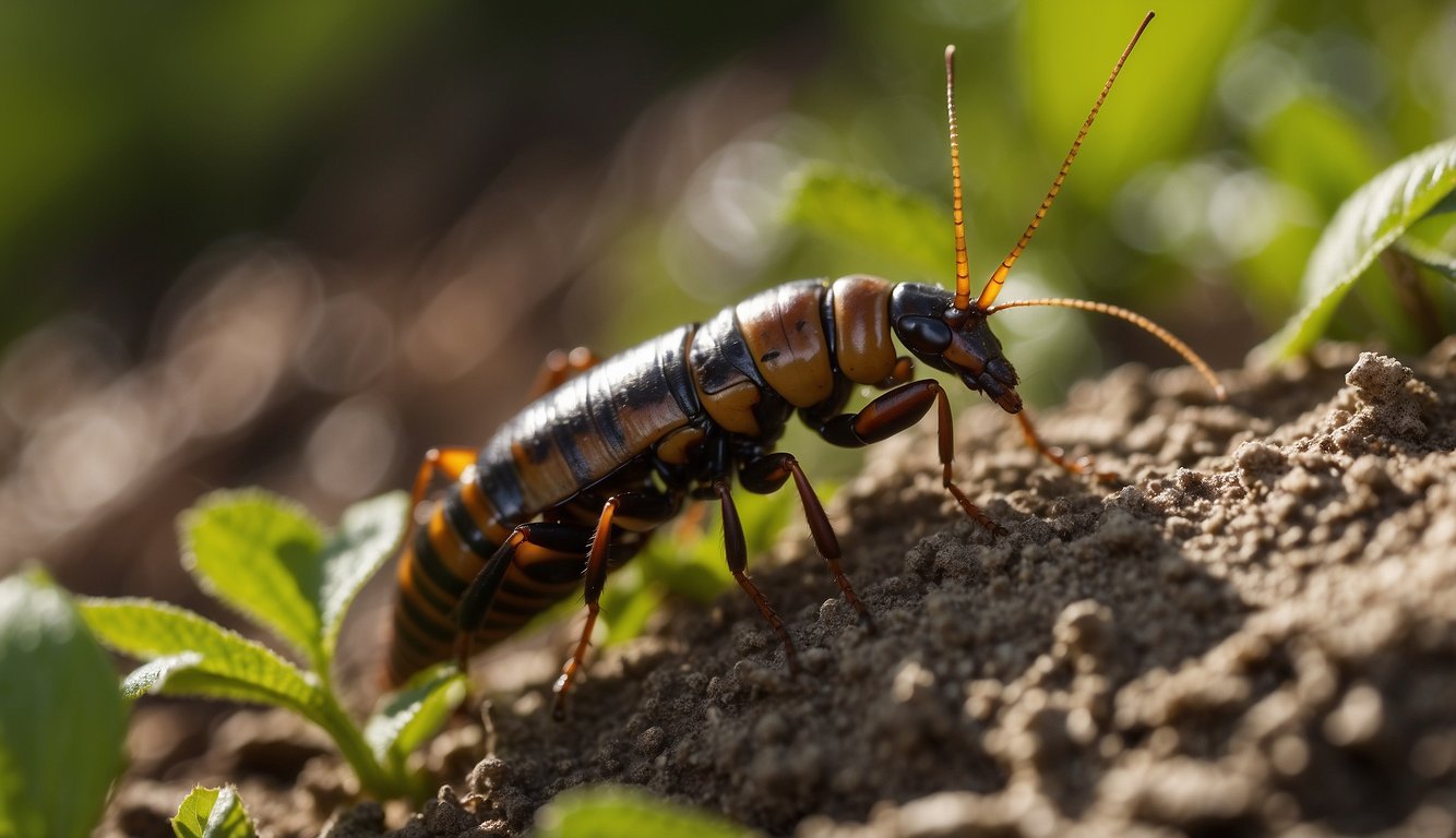 Earwigs are being stopped by placing traps near plants and using natural repellents like diatomaceous earth in the garden