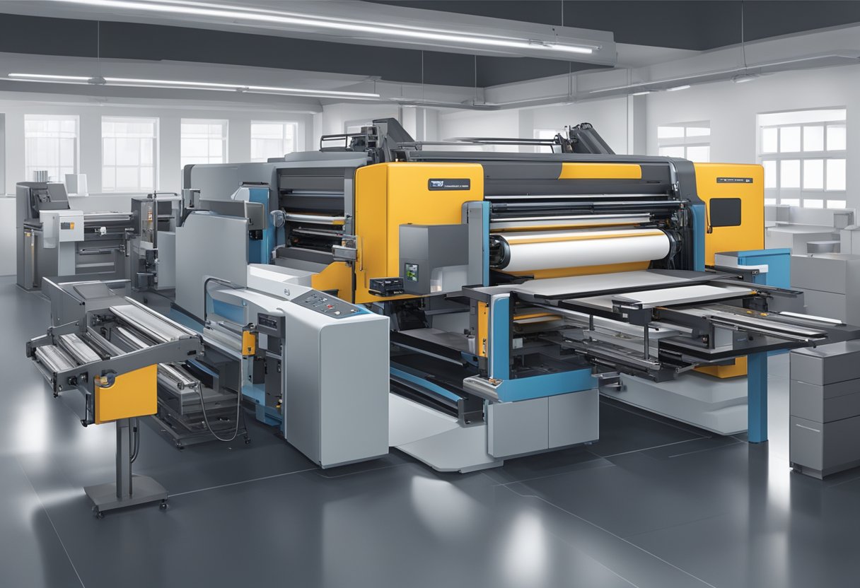 A high-tech commercial printing press seamlessly integrates cutting-edge technology to produce innovative and high-quality printed materials