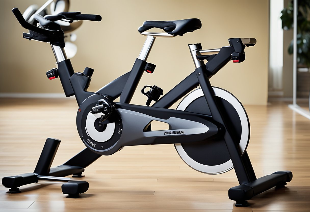 A compact spin bike sits next to a traditional model, showcasing its smaller size and space-saving design. The two bikes are positioned side by side, highlighting the contrast in their dimensions