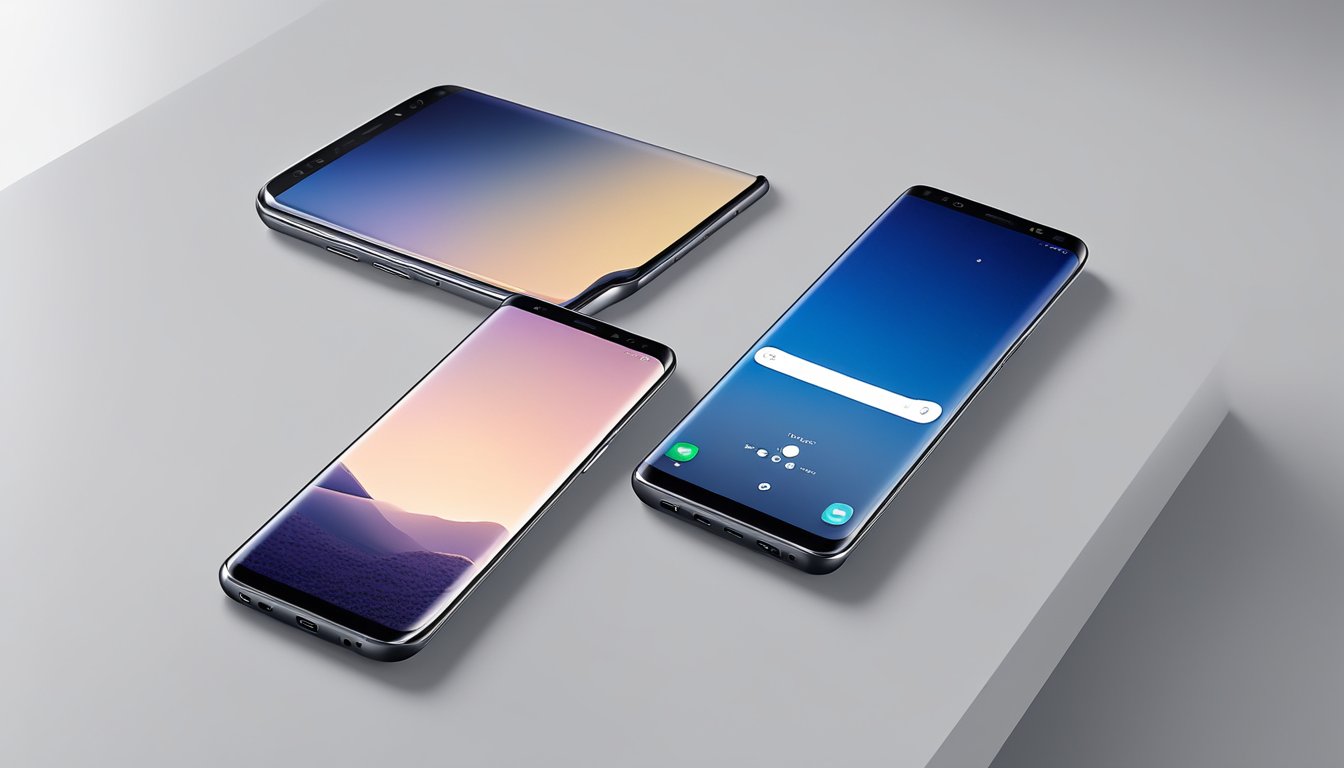 The Samsung Galaxy S8 sits on a sleek, modern table, surrounded by soft lighting and a clean, minimalist backdrop