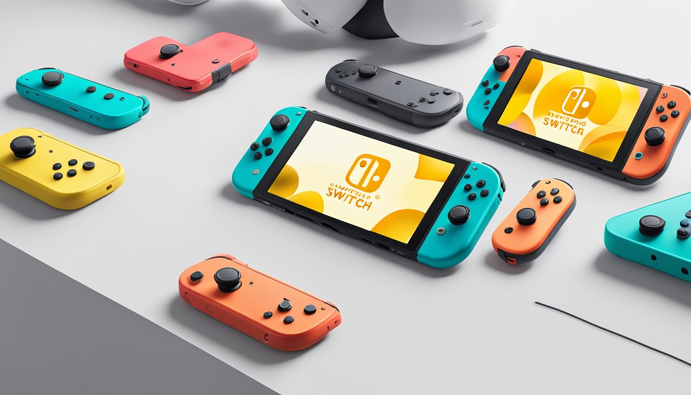 The Nintendo Switch Lite sits on a clean, white table with its vibrant screen displaying various game options. A pair of Joy-Con controllers lay nearby, and a sleek, modern store sign reads "Nintendo Switch Lite available here" in Singapore