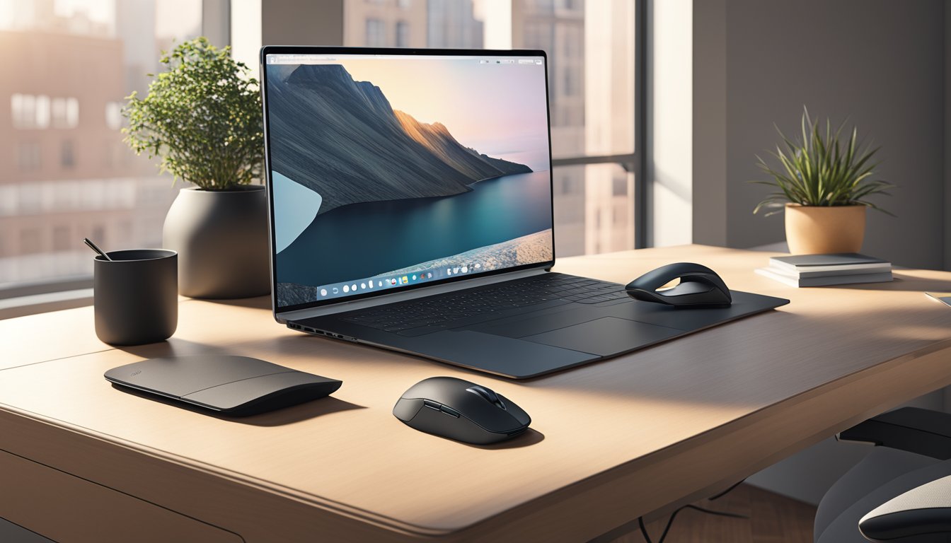 The Logitech MX Master 3 sits on a sleek desk, illuminated by soft natural light, with a modern laptop nearby
